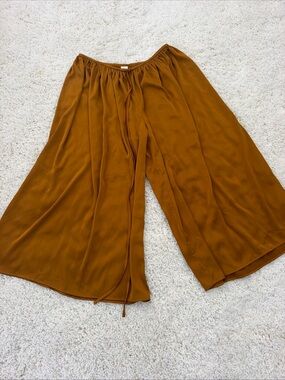 Flowy Wide-Leg Pull-On Pants in Rust Brown
